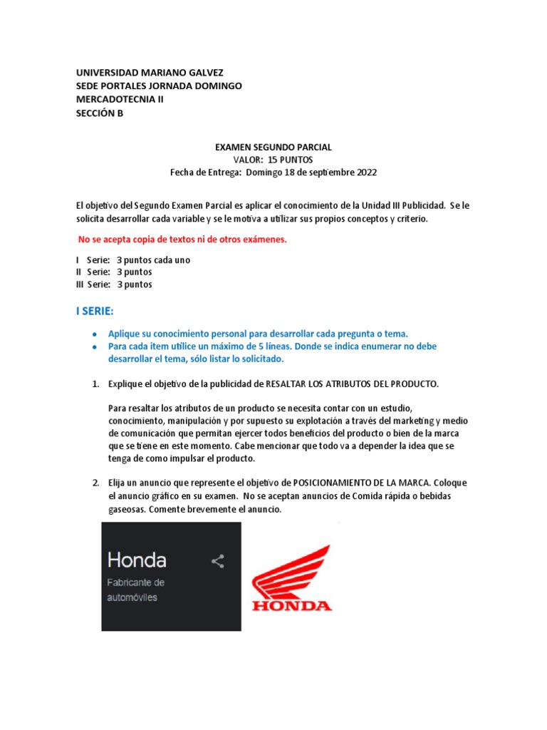 Examen Parcial de Publicidad 2022 | PDF | Publicidad | Marketing
