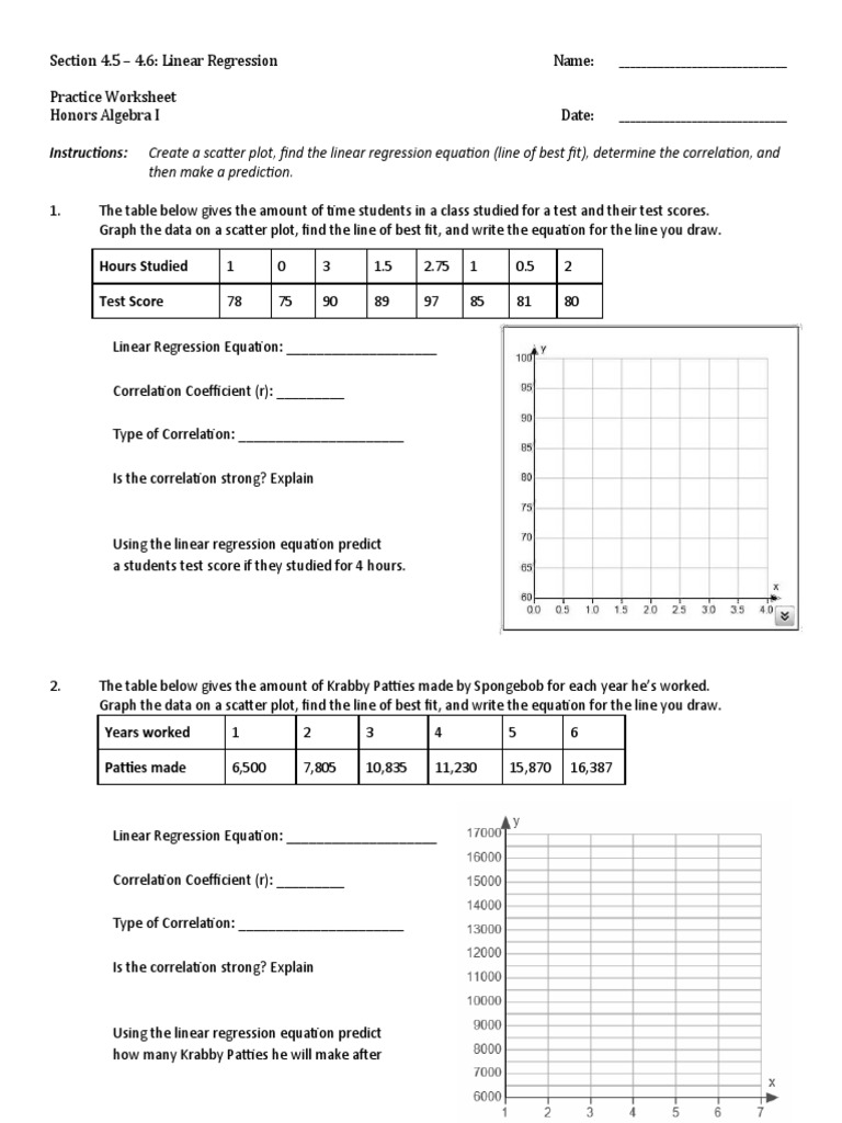 Linear Regression Practice Worksheet | PDF | Regression Analysis ...