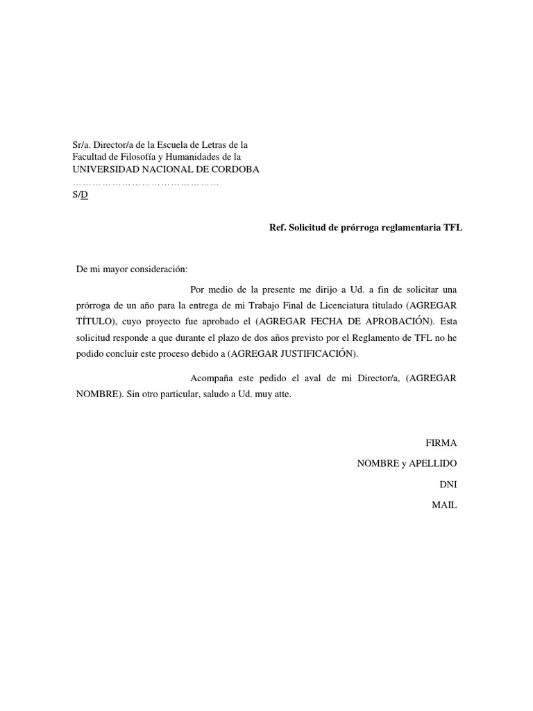 Solicitud de Prórroga TFL | PDF