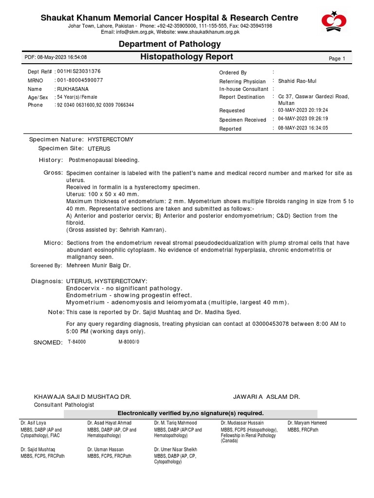 Shaukat Khanum Cancer Lab Report | PDF | Pathology | Cancer