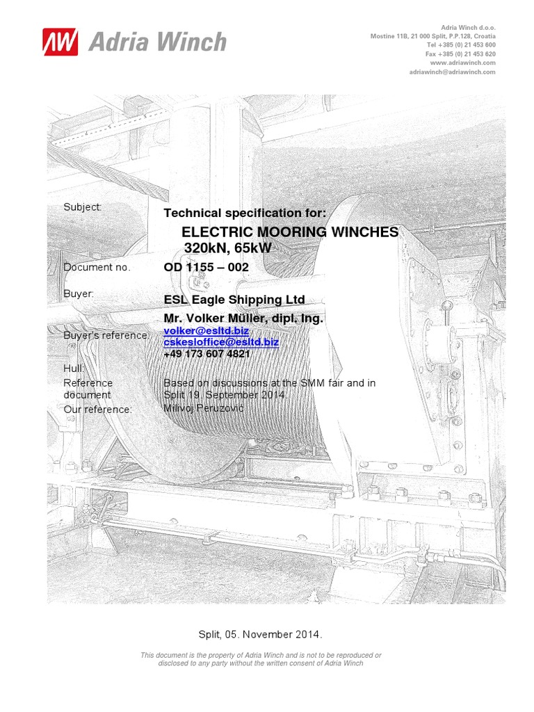 Electric Mooring Winch Specifications | PDF | Electric Motor | Power ...