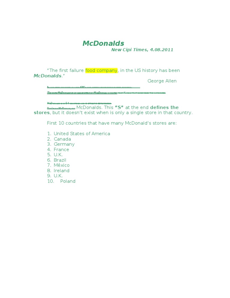 McDonald's Global Expansion Overview | PDF