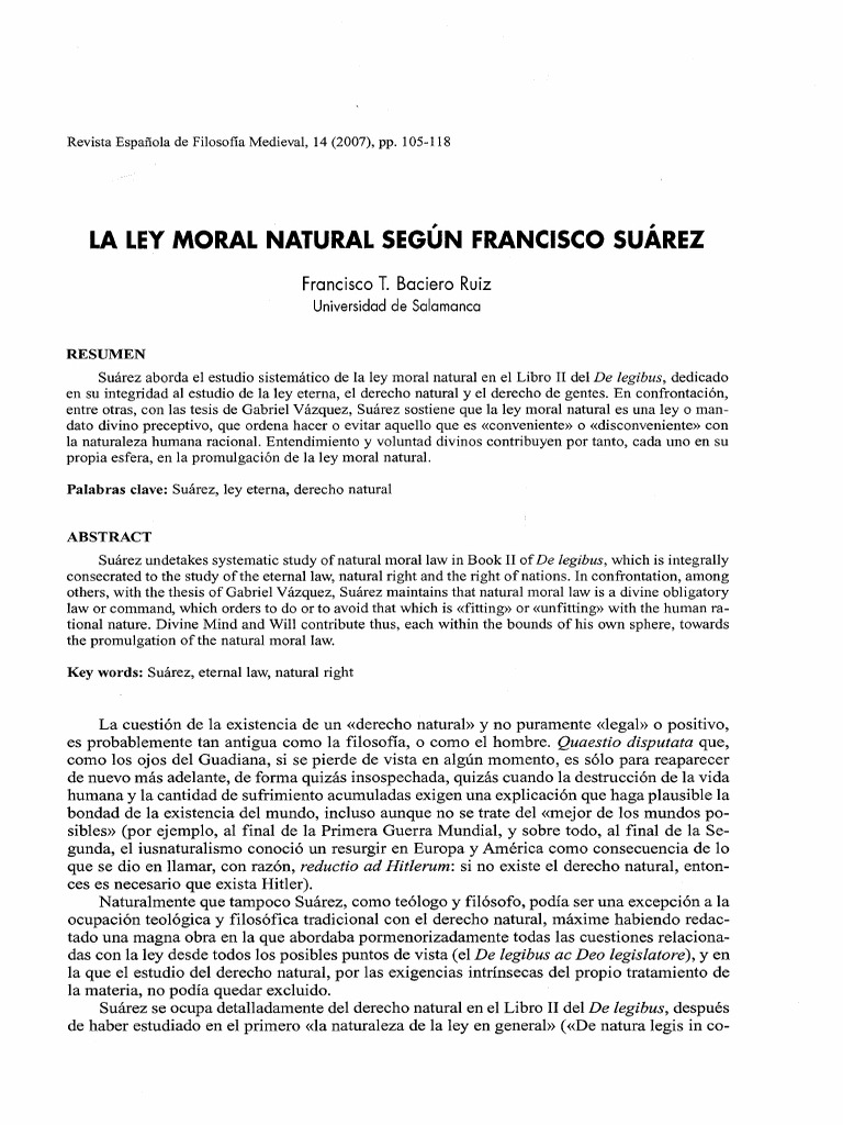 Ley Moral Natural en Suárez | PDF | La Ley natural | Moralidad