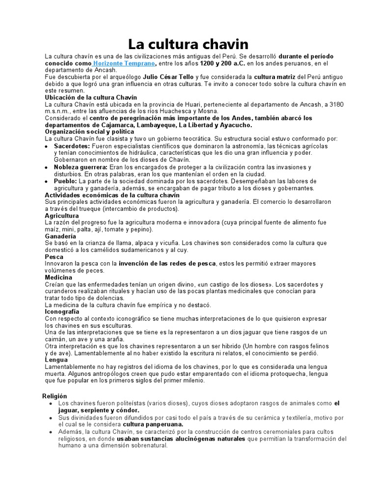 Resumen de la Cultura Chavín | PDF