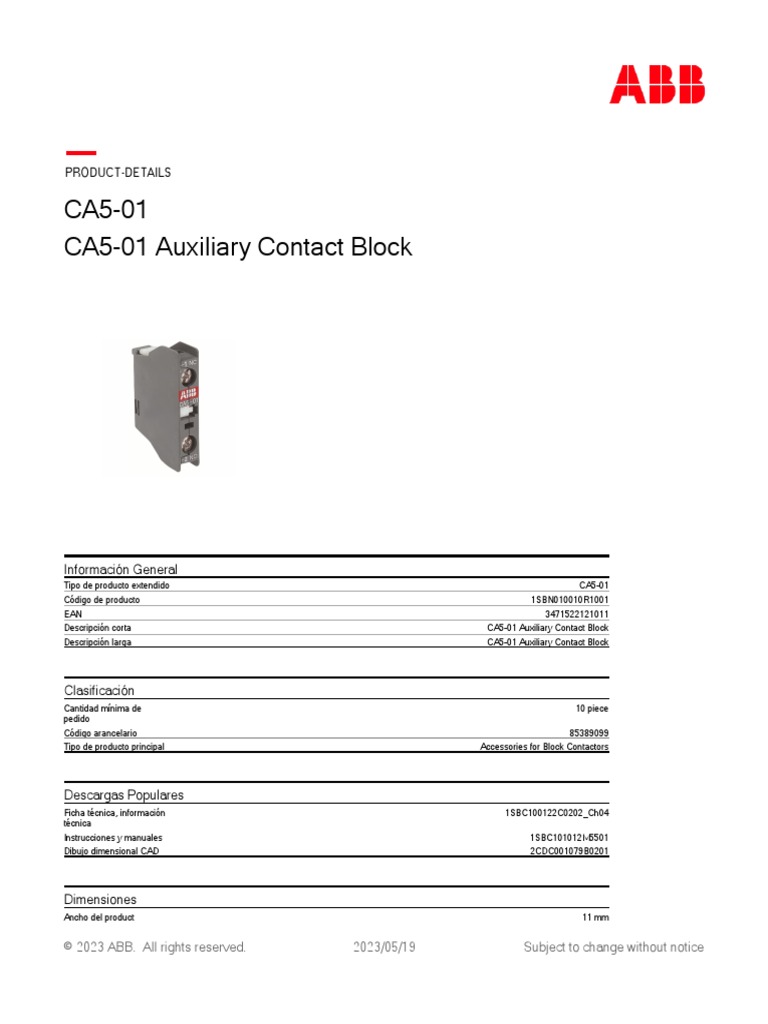 ABB CA5-31E Top Mount Auxiliary Block (1SBN010040R1031) - Contact Block For ABB Relays