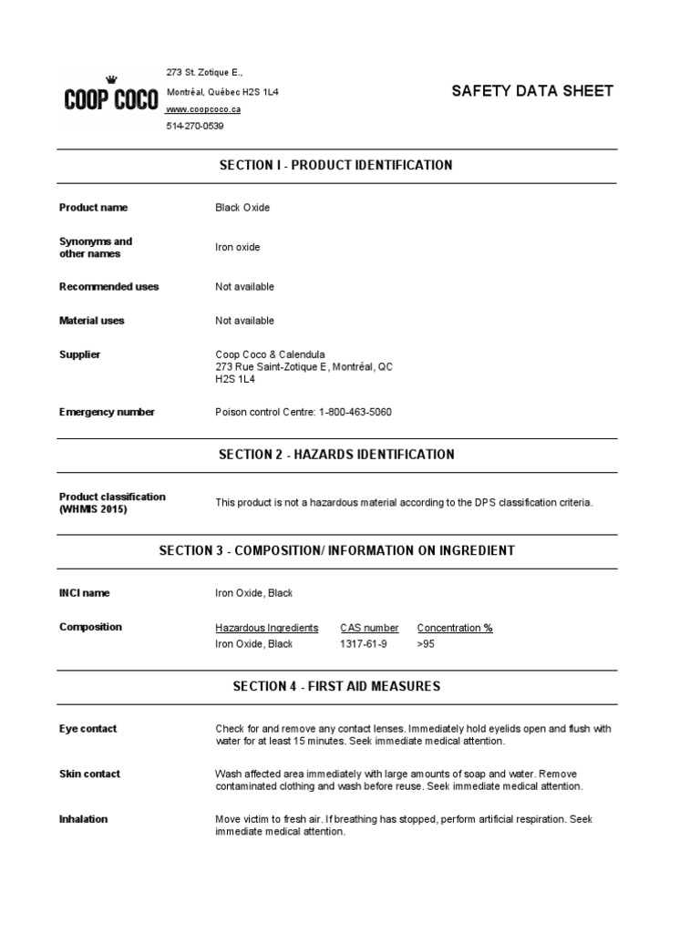 Oxyde Fer Noir Sds en PDF Personal Protective Equipment Chemistry