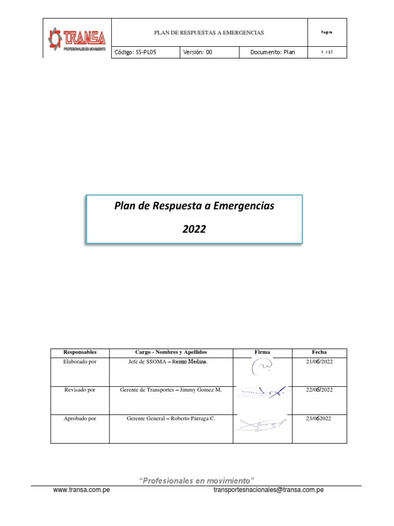 Plan de Respuesta a Emergencias 2022 | PDF | Primeros auxilios ...