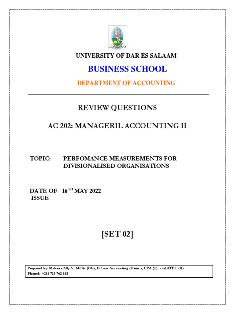Ac 202 - Review Questions Perfomance Measurement For Divisionalised ...