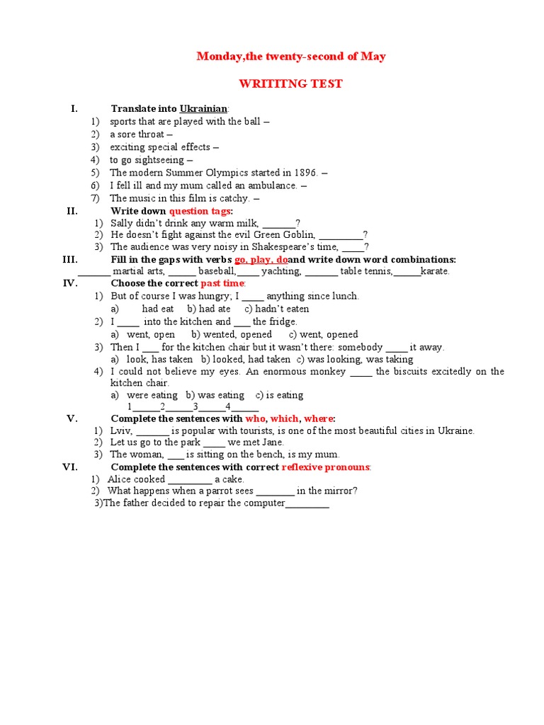 English Language Writing Test Guide | PDF | Sports & Recreation | Art