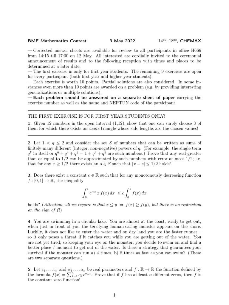 BME Math Contest Results and Details | PDF | Function (Mathematics ...