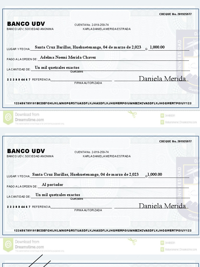 Cheque UDV: Ejemplo y Detalles | PDF | Cheque
