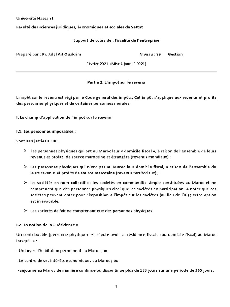 Impôt sur le revenu au Maroc | PDF | Salaires | Impôt sur le revenu