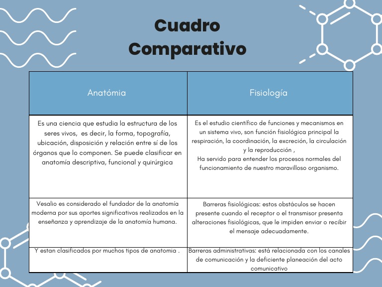 Cuadro comparativo entre la anatomía y la fisiología | PDF