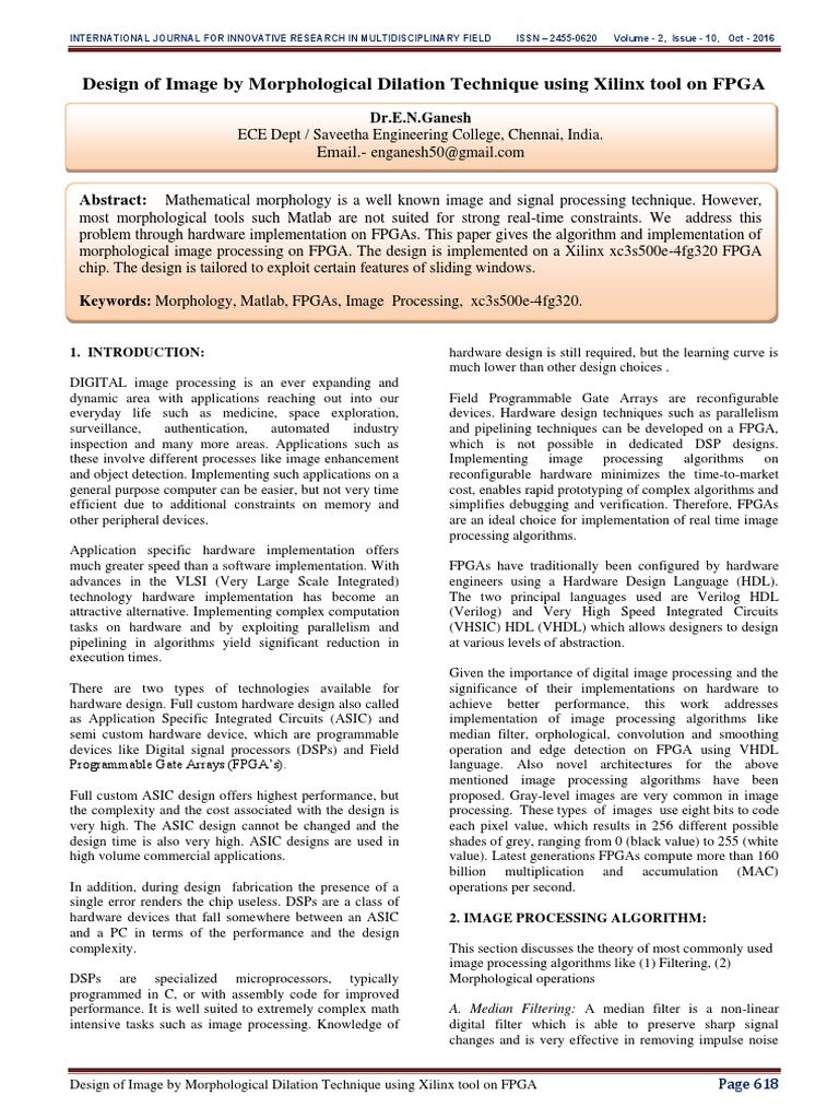 FPGA Implementation of Dilation Filter | PDF | Field Programmable Gate ...