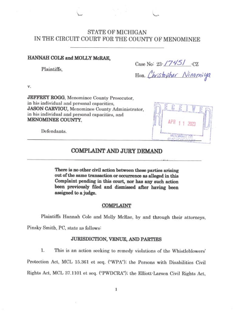 Menominee County, Michigan Lawsuit PDF