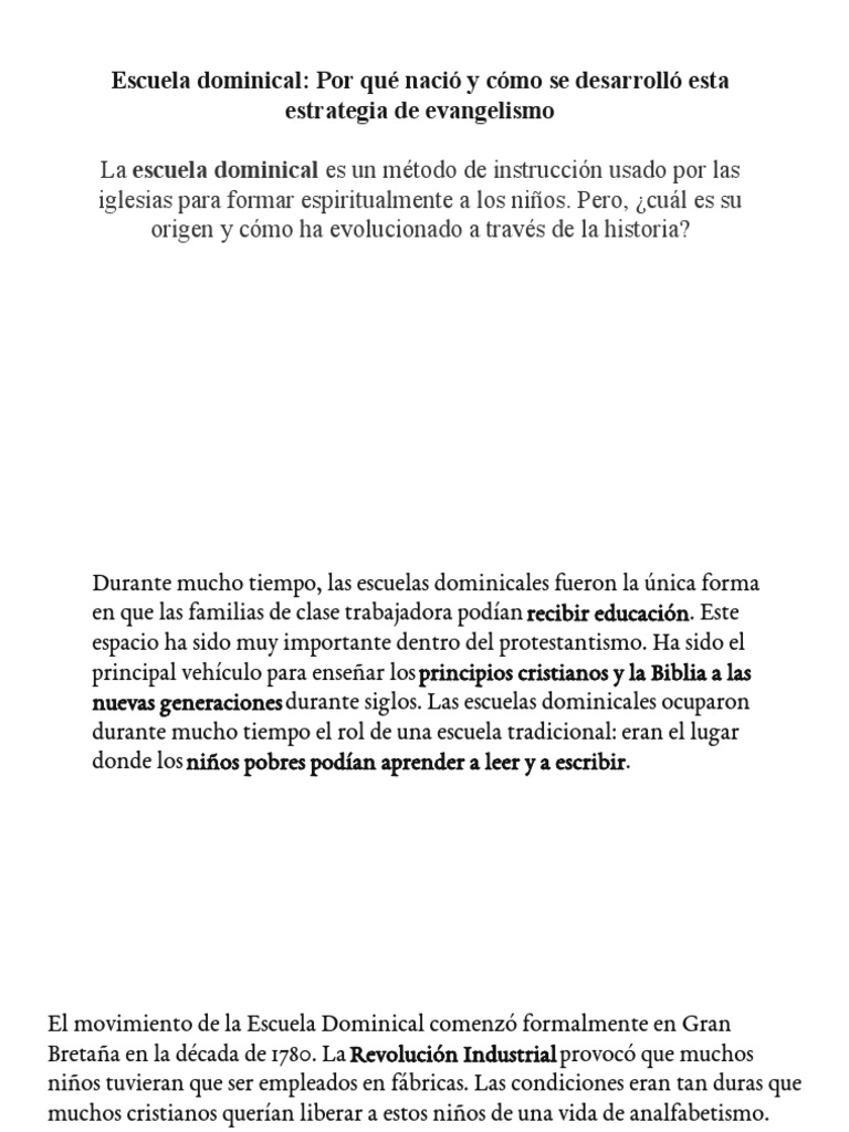 Historia y evolución de la escuela dominical | PDF | Escuela dominical ...