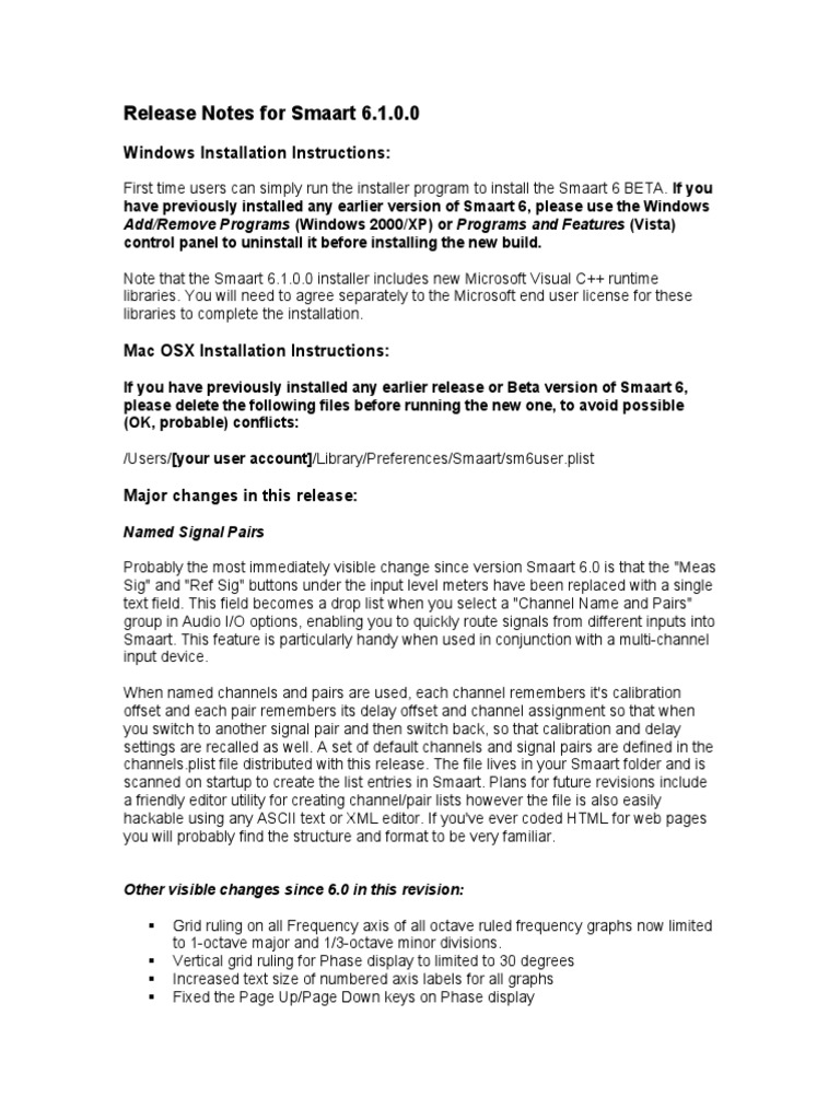 Smaart 6.1.0.0 Release Notes | PDF | Mac Os | Microsoft Windows