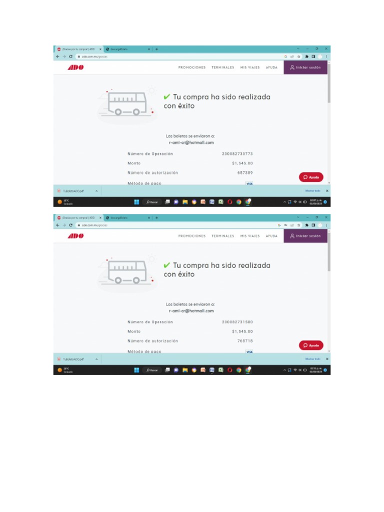Captura de pantalla de boletos ado pdf