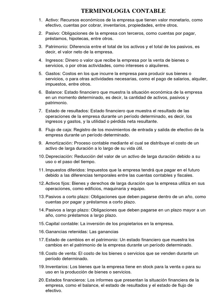 Glosario de Terminología Contable | PDF | Contabilidad | Estado de ...