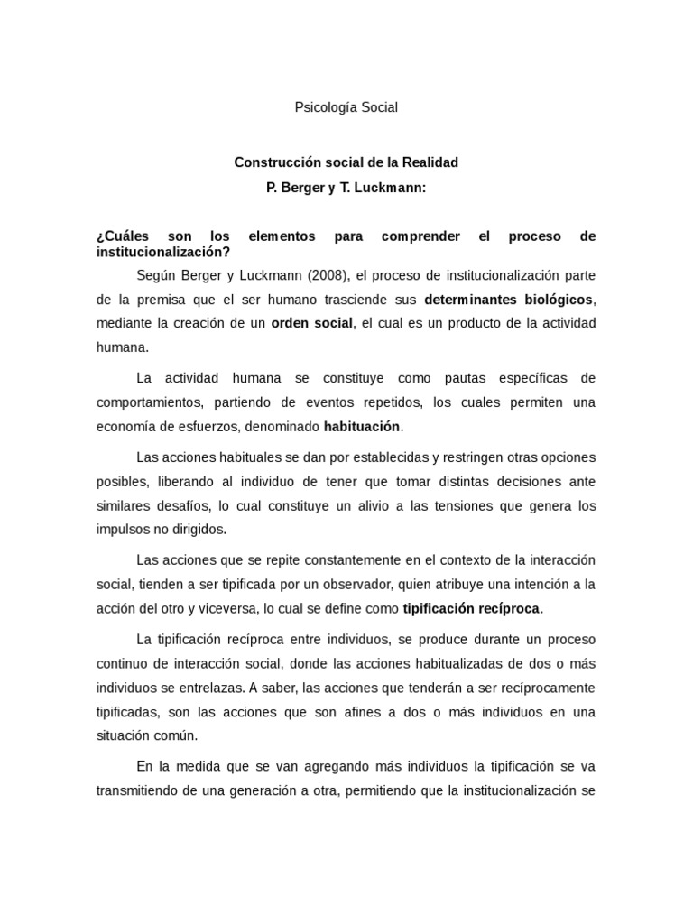 Construccion Social De La Realidad De Berger Y Luckmann Pdf