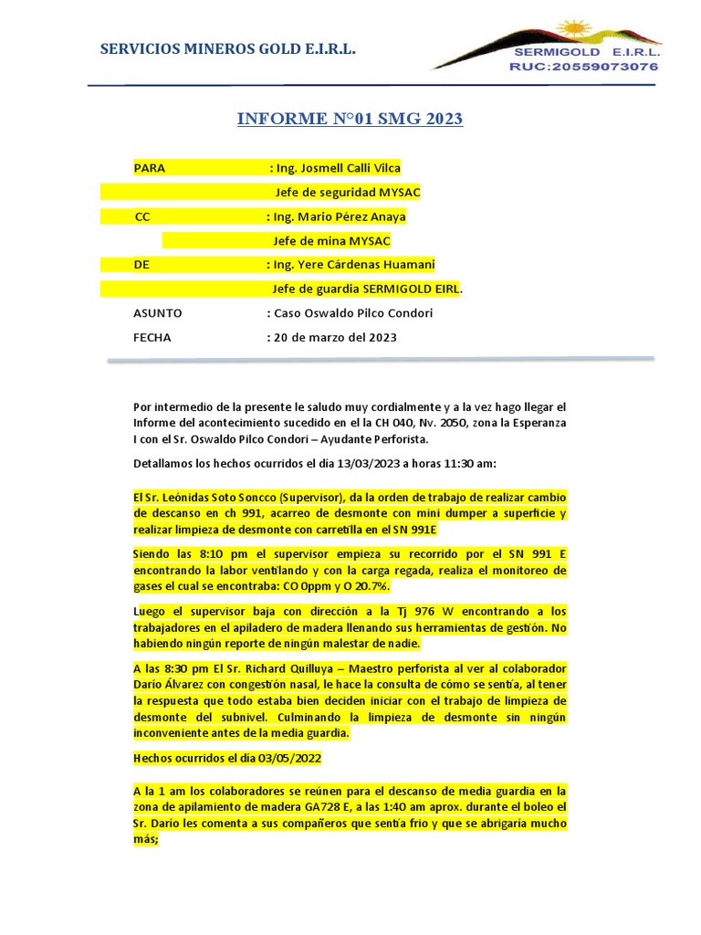Informe Oswaldo Pilco | PDF