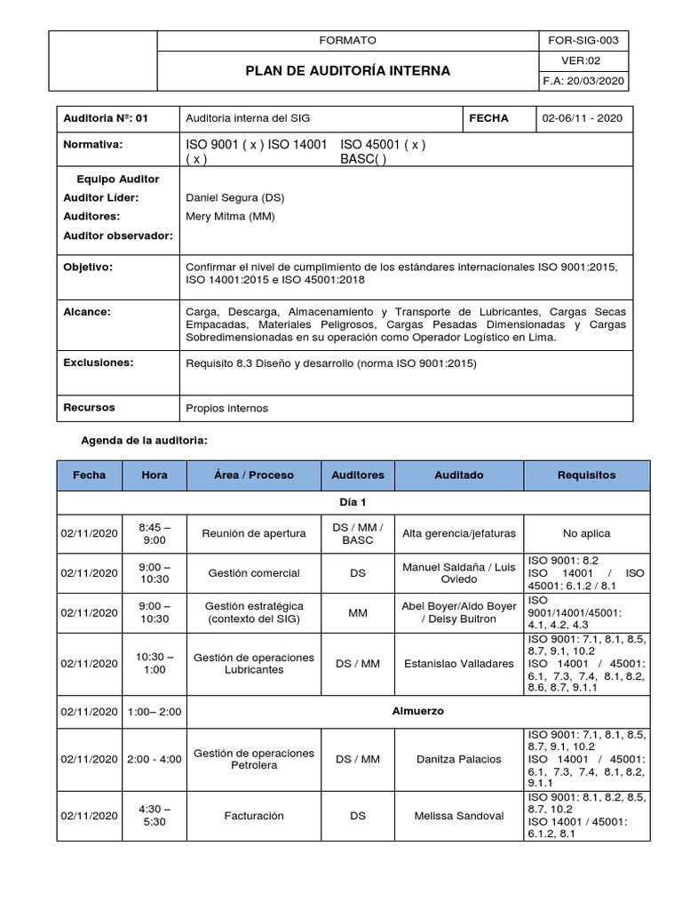 Plan de Auditoría Interna ISO 2020 | PDF | Auditoría | Negocios económicos
