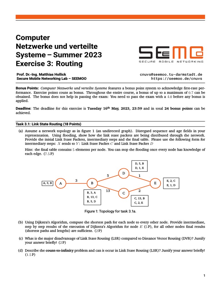 Routing in Computer Networks: Exercise 3 | PDF | Routing | Combinatorics