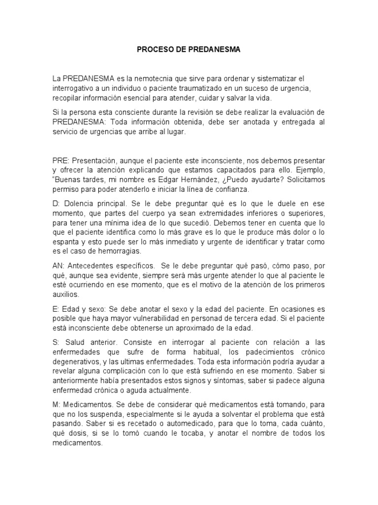 Proceso de Predanesma en Primeros Auxilios | PDF | Alergia | Condicion ...