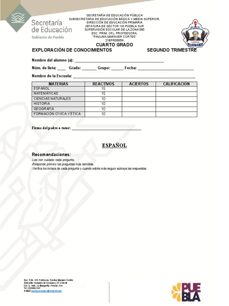 Evaluación de Conocimientos Cuarto Grado | PDF | Civilización maya