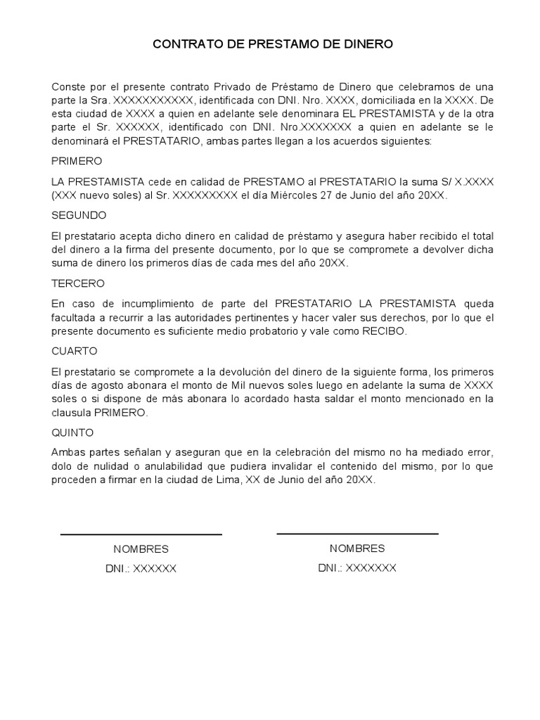 Contrato de Préstamo de Dinero Simple | PDF | Ley común | Derecho privado