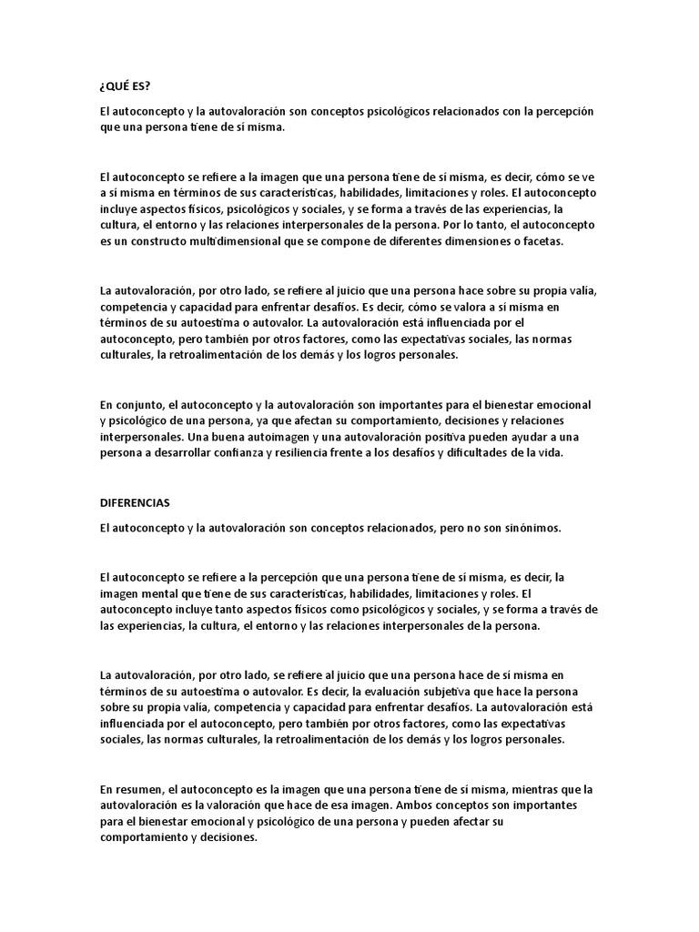 Autoconcepto y Autovaloración: Claves para el Bienestar | PDF ...