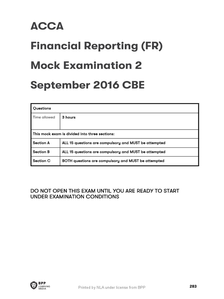 Mock Examination 2 (September 2016 CBE): Questions | PDF | Balance ...