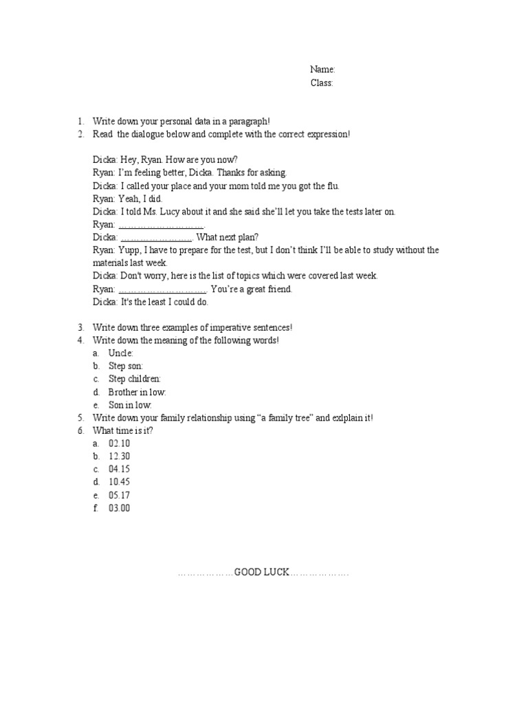 Personal Data and Dialogue Exercises | PDF | Language Arts & Discipline ...