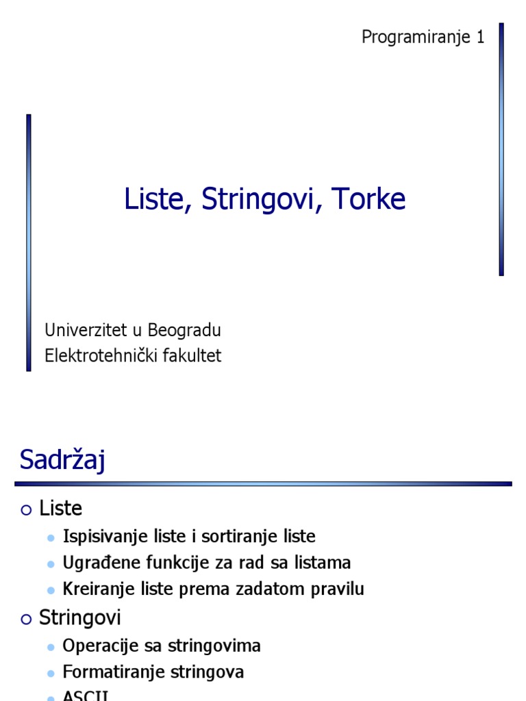 P1 10 Python Liste Stringovi Torke | PDF