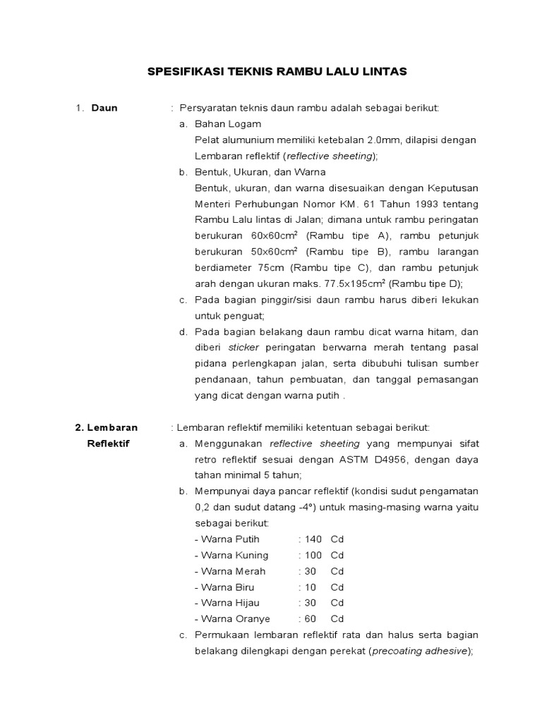 Spesifikasi Rambu Lalu Lintas dan Marka | PDF