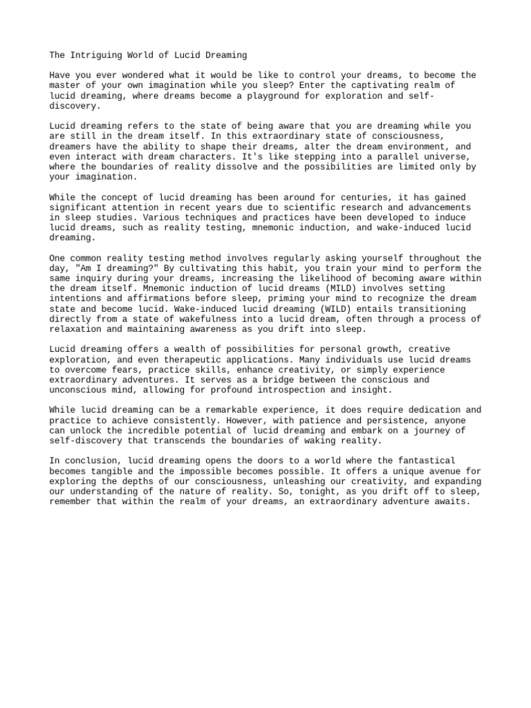 Exploring The World Of Lucid Dreaming Pdf
