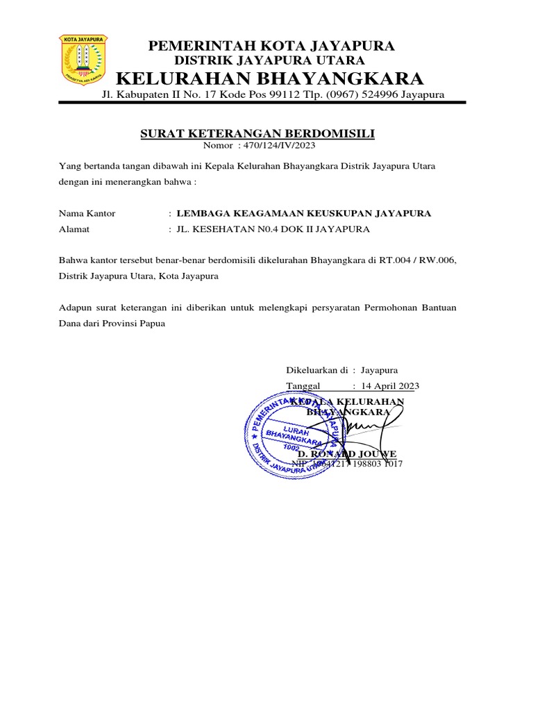  Surat Keterangan Berdomisili Jayapura 