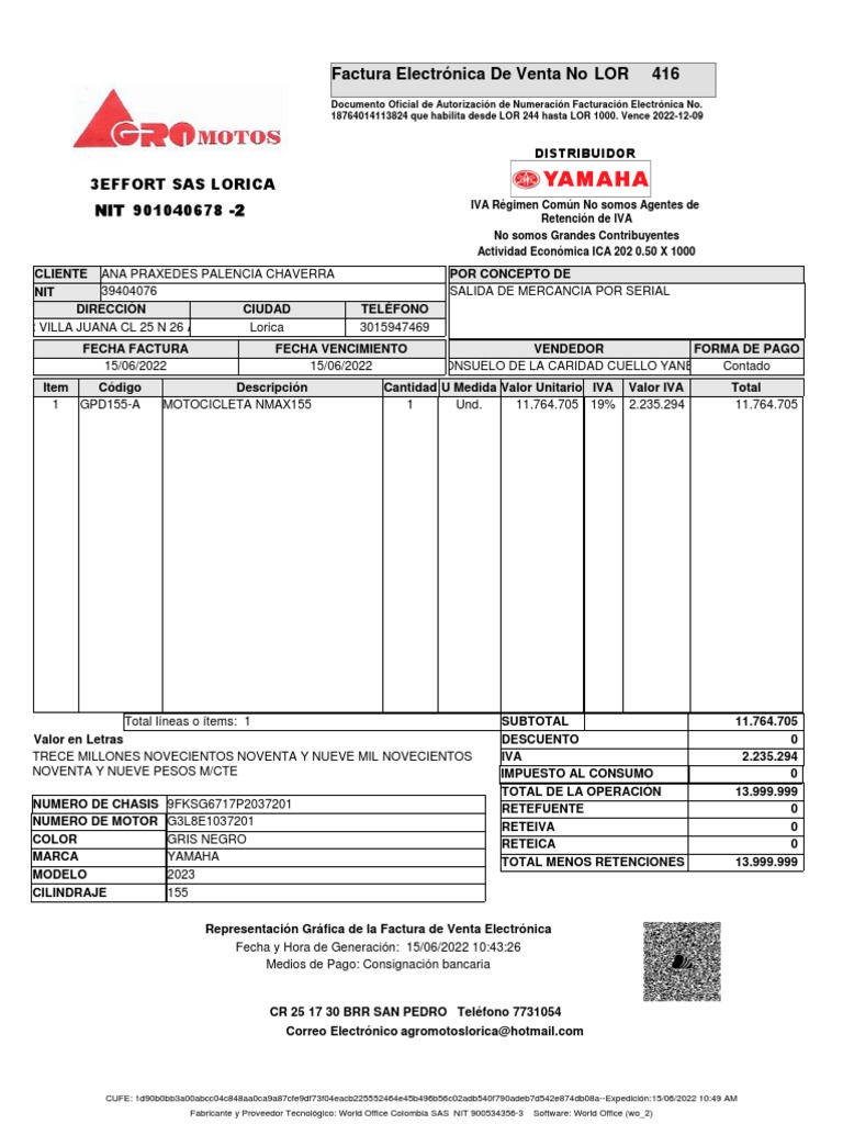 Factura Electrónica de Moto NMAX 155 | PDF | Factura | Pagos