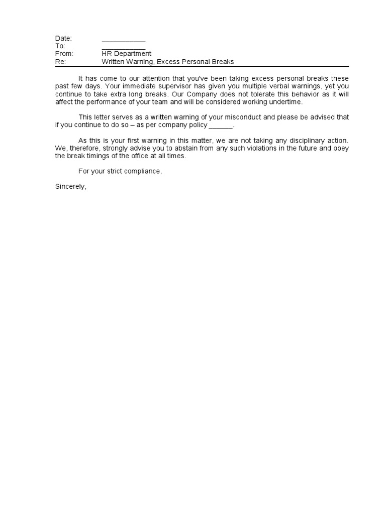 Written Warning for Excess Breaks | PDF | Finance & Money Management