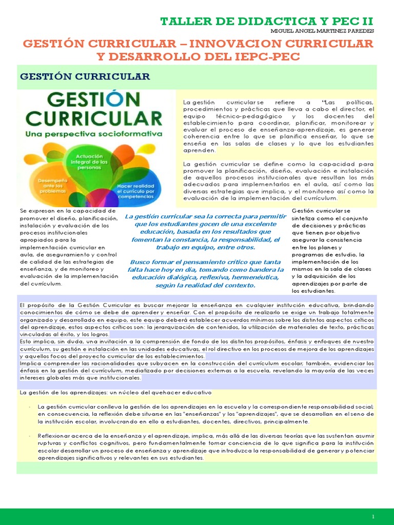 Gestión e Innovación Curricular en Educación | PDF | Plan de estudios ...