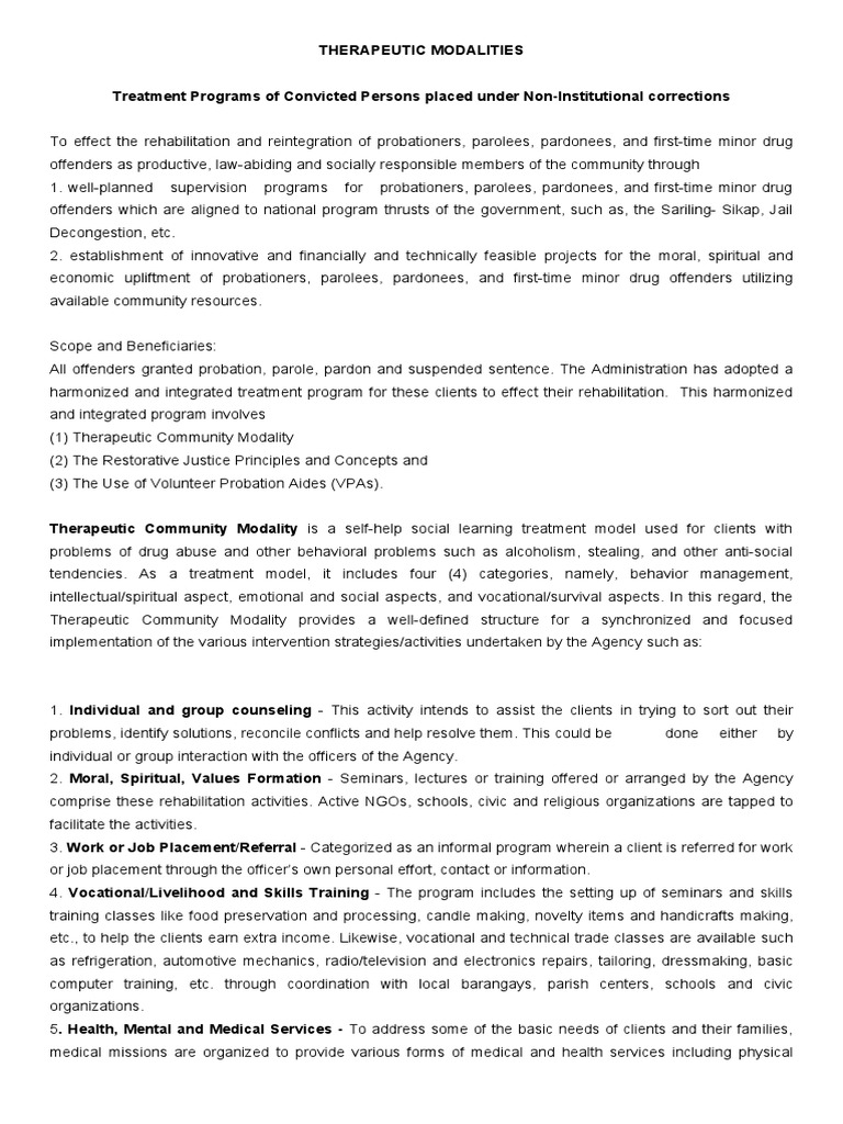 Poa Therapeutic Modalities | PDF | Restorative Justice | Prison