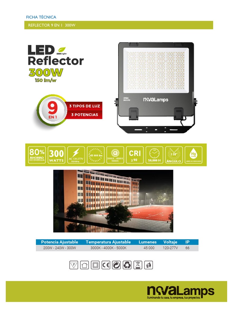 Reflector LED 300W Ajustable 9 en 1 | PDF