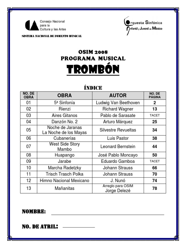 Programa Musical para Trombón OSIM 2008 | PDF