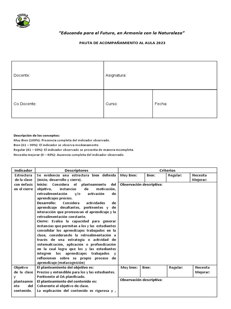Pauta de Acompañamiento Al Aula - 2023 Utp | PDF | Evaluación | Salón ...