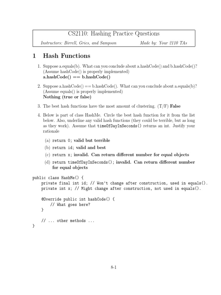 Hashing Practice Questions and Solutions | PDF | Computer Science ...