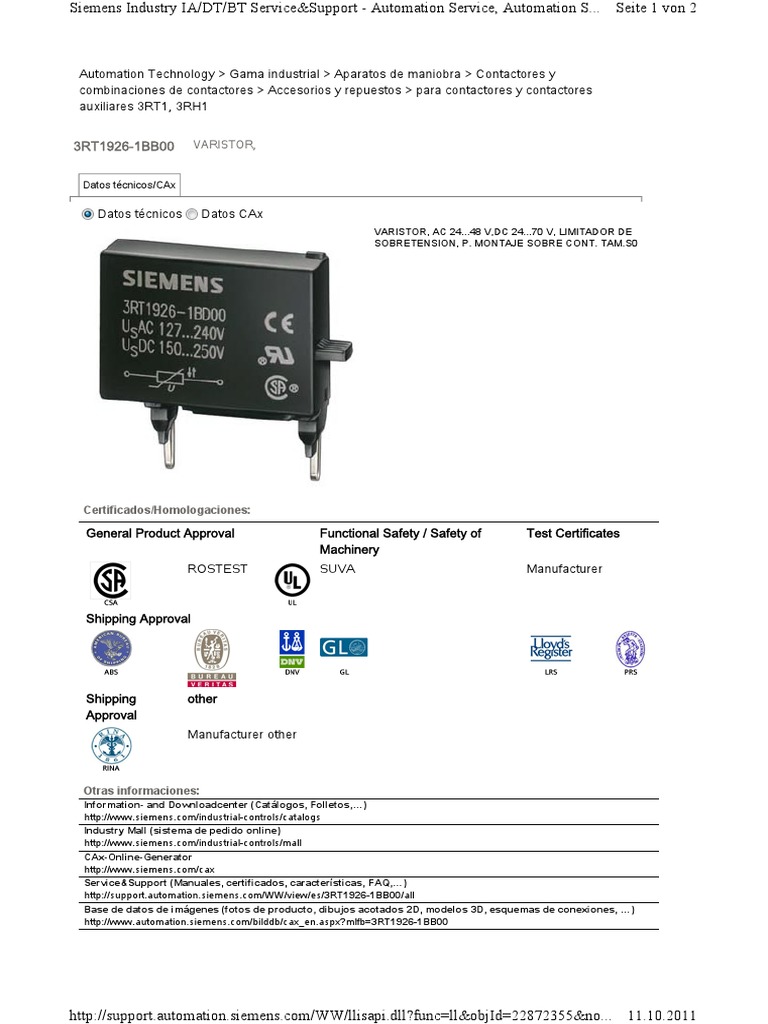 Varistor 3RT19261BB00 PDF