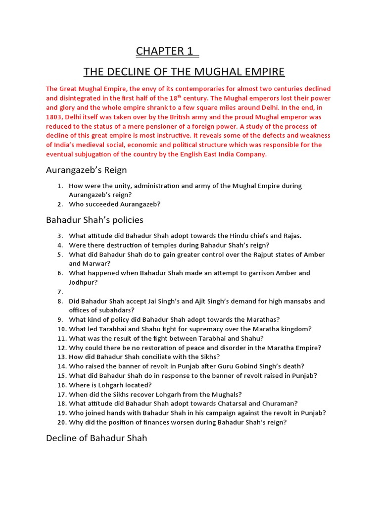 Decline of the Mughal Empire Explained | PDF | Mughal Empire | South Asia
