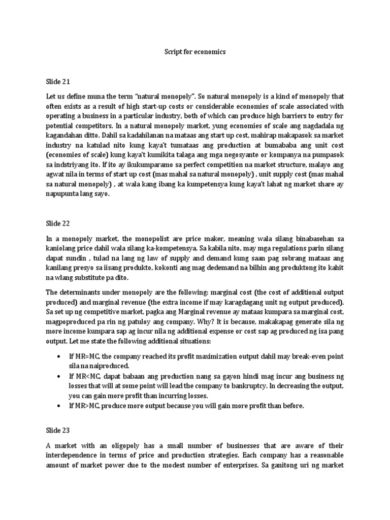 Script For Economics PDF Oligopoly Profit (Economics)