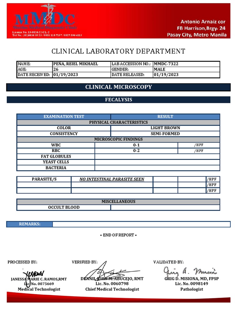 Fecalysis sample pdf