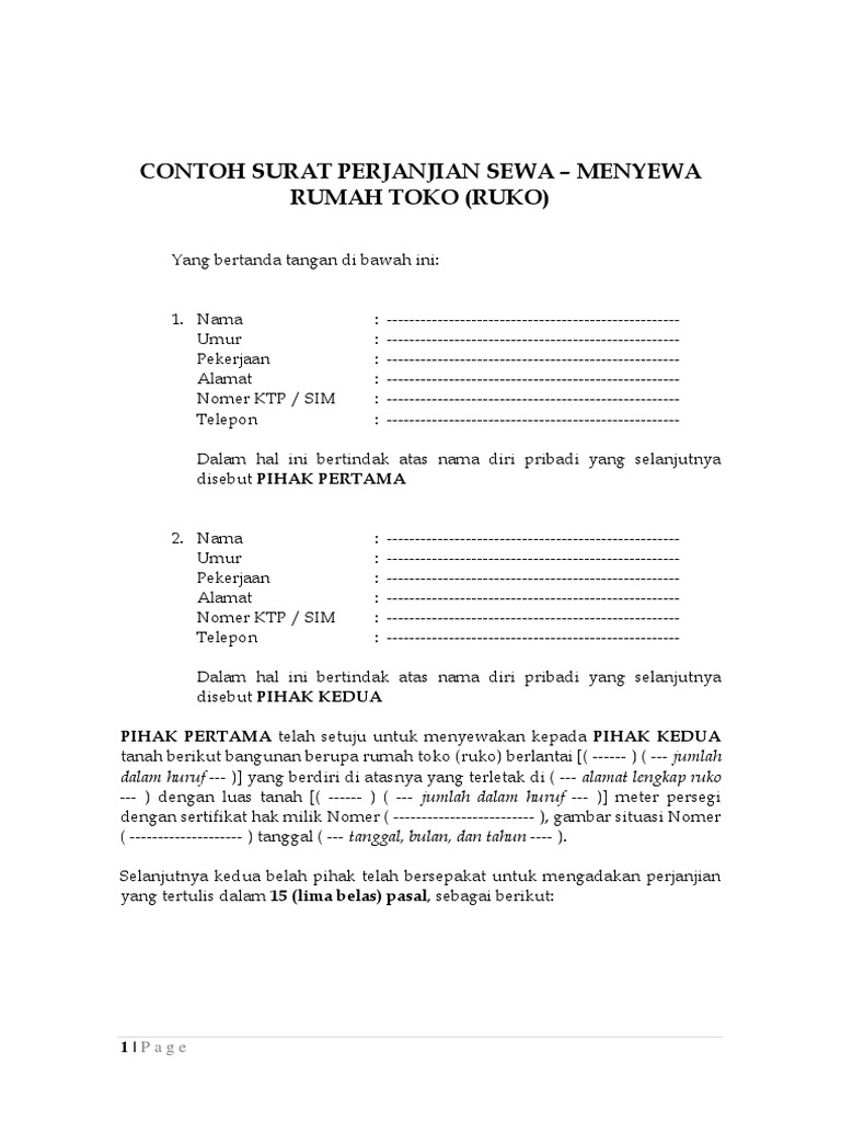 Contoh Surat Perjanjian Sewa Menyewa Ruko | PDF
